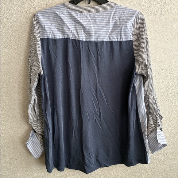 Mystree Blue Striped Floral Embroidered Button Down Shirt M - Picture 4 of 15